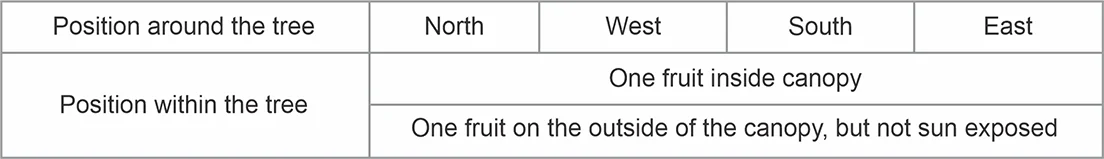 Diagram showing fruit picking positions from four sides of a tree
